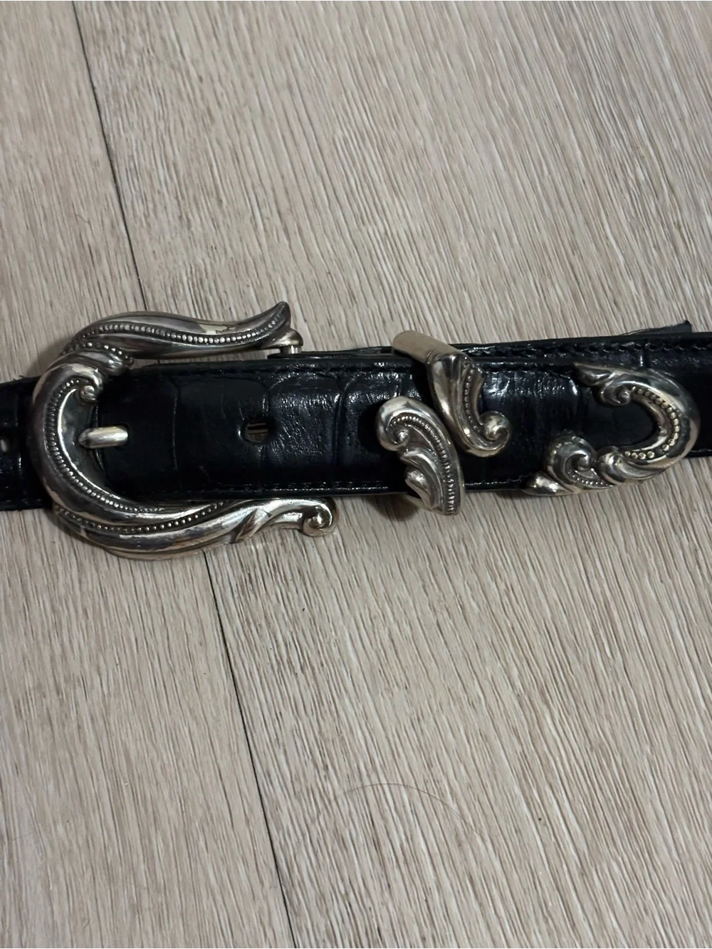 Brighton Black Leather Belt with Silver Logo Detail